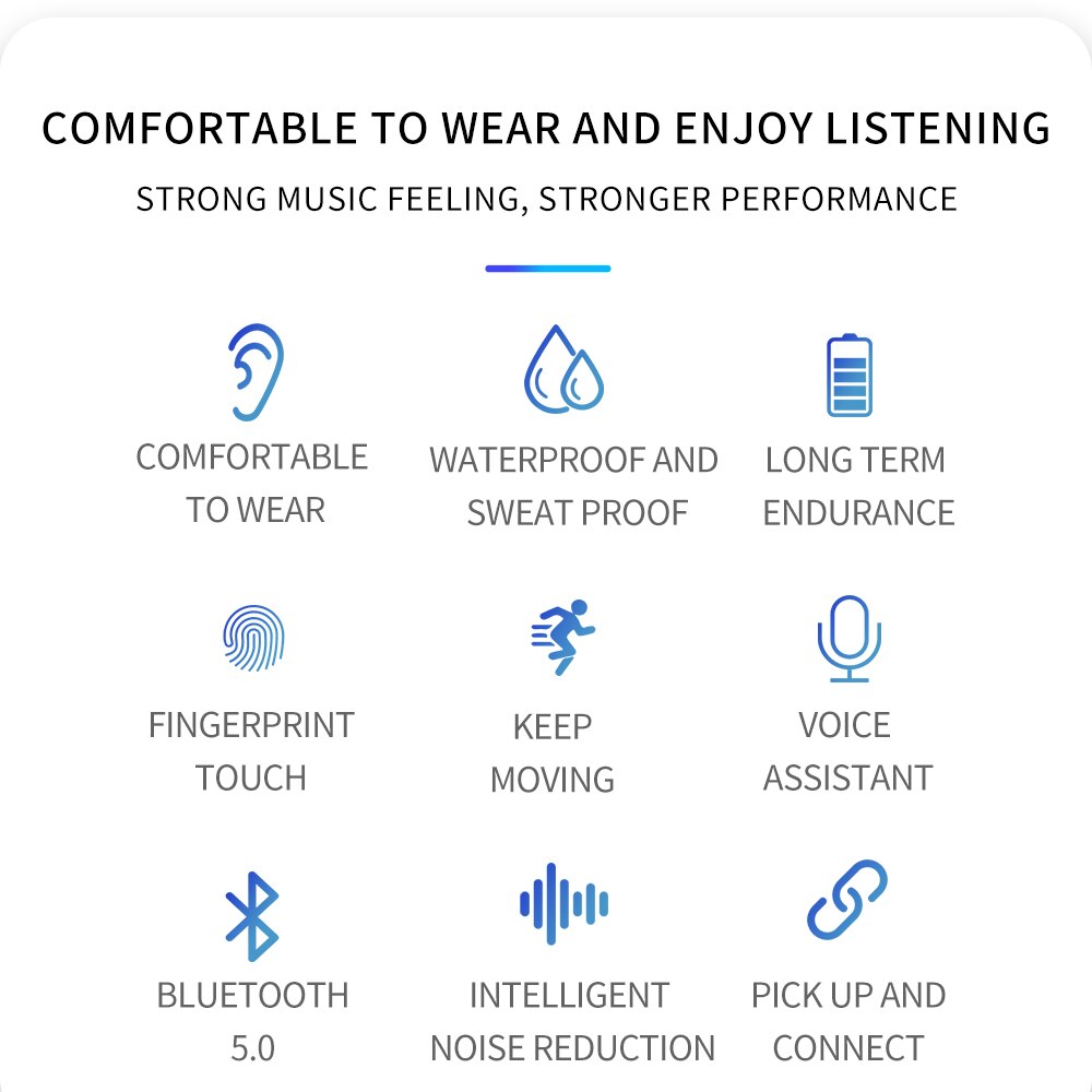 Bluetooth hörlurar trådlösa två öron sport löpning mini musik hörlurar hifi ipx 7 vattentäta hörsnäckor touch control headset för