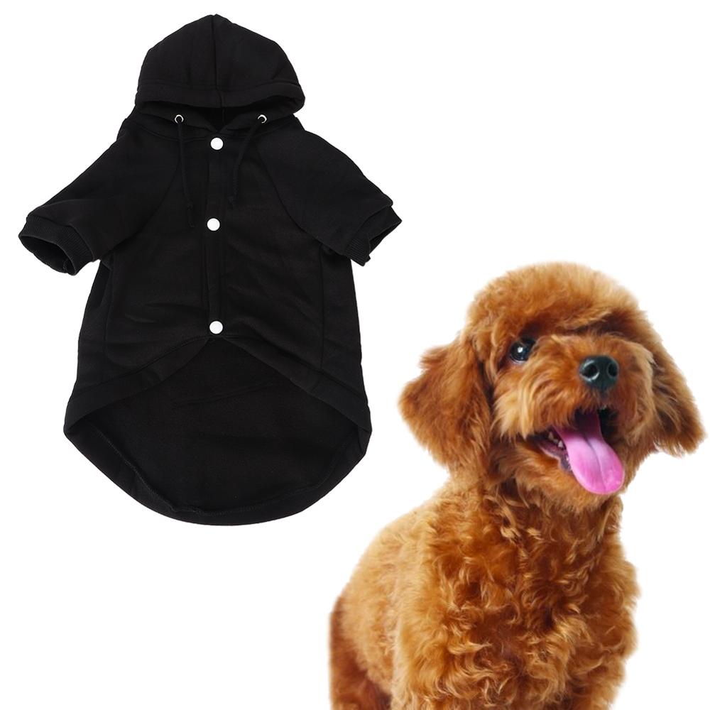 Hundetrøjer sort bomuld kæledyr vinter varm kostume hættetrøje fritidsfrakke tøj tøj med spænde til hunde katte sød hund