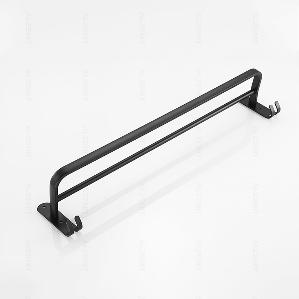Handdoek Bar 40-60Cm Dubbele Stang Rail Rack Met Haak Wall Mount Holder Badkamer Accessoires Matte Zwarte Douche hanger Aluminium Plank