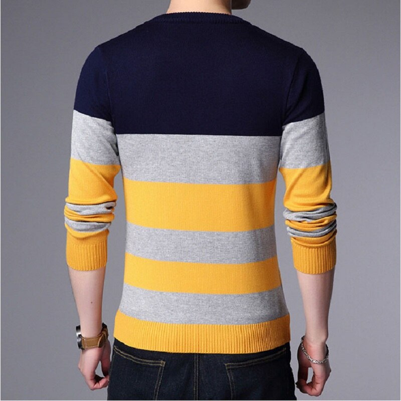 Casual slim fit strik pullover mænd efterår vintertøj mænd o-hals langærmet stribet sweater mænd tøj