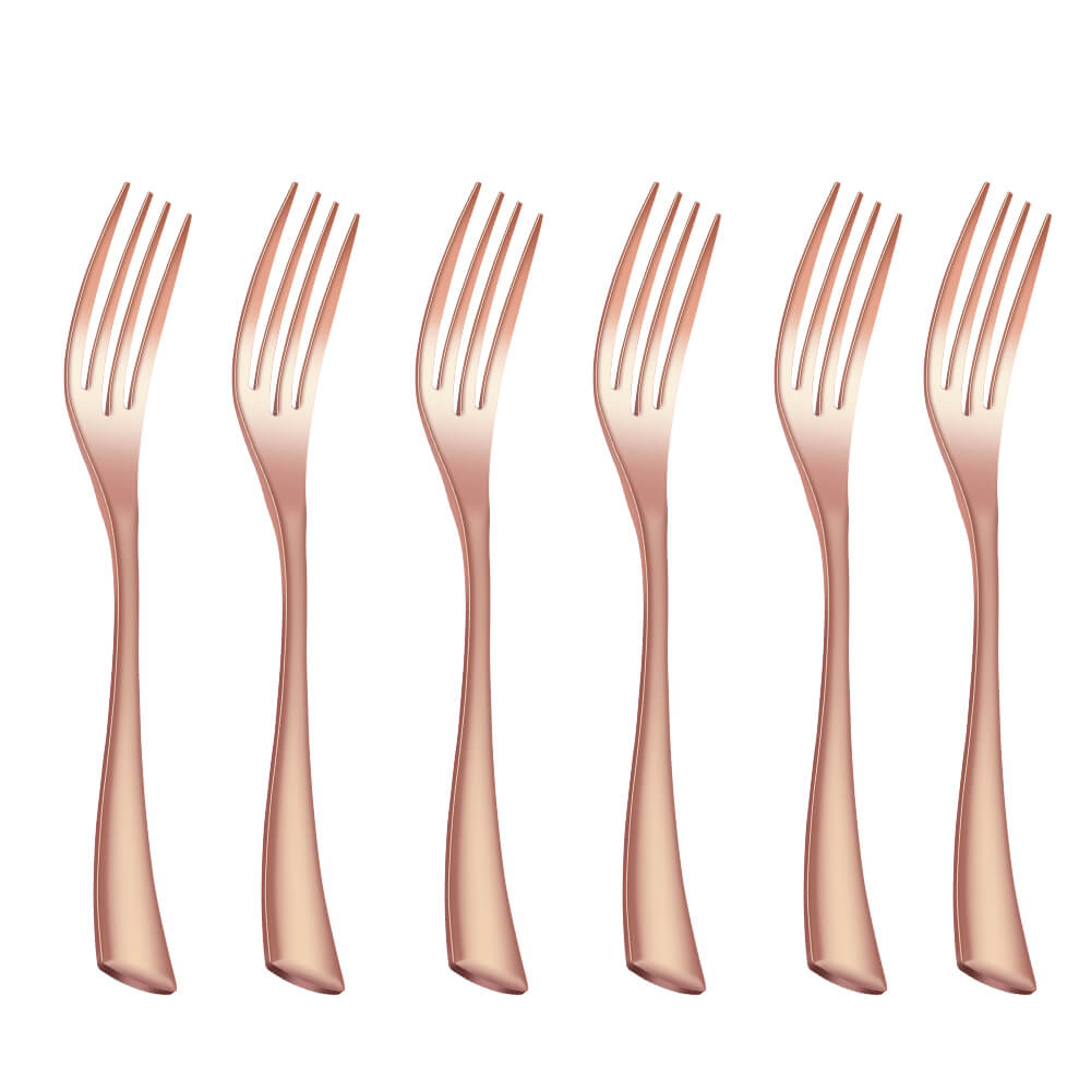 Juego de tenedor de cena de acero inoxidable, 4 colores, negro, oro rosa, tenedor para postre, vajilla, pulido con espejo, apto para lavavajillas, 6 uds.: Rose Gold 6 Pieces