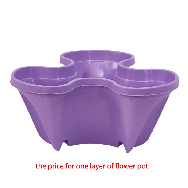 PP three-dimensional three-petal flower/strawberry pot multilayer stacking cultivation pot vegetable melon fruit planting pot: Purple