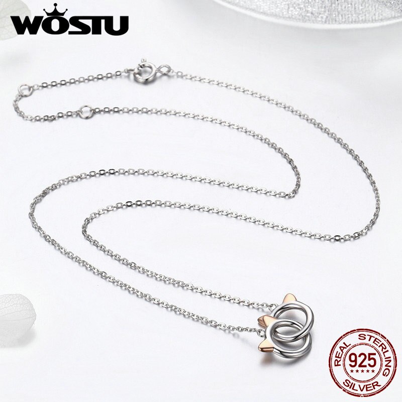 Wostu echt 925 sterling zilveren huisdier kat link hanger ketting voor vrouwen merk sieraden cqn 252