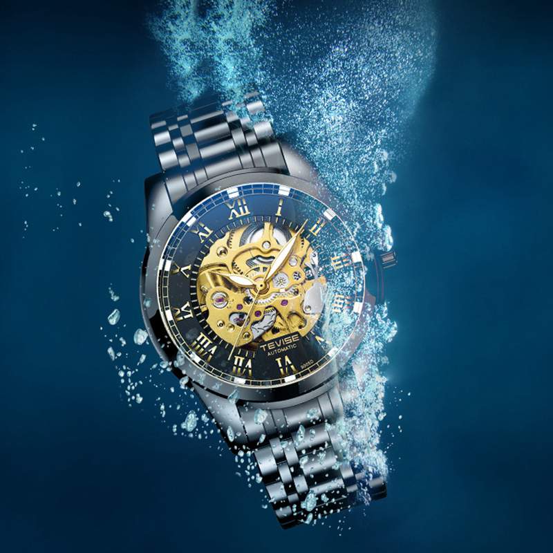 Tevise Horloges Roestvrij Staal Waterdicht Heren Skeleton Horloges Top Luxe Transparante Mechanische Sport Mannelijke Horloges