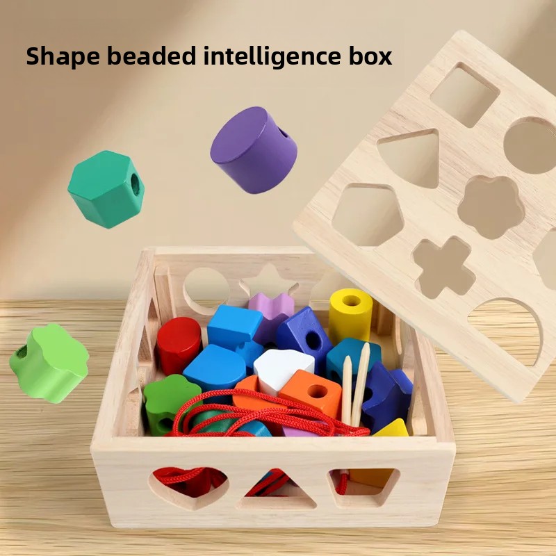Pädagogische farblich passende Holzblöcke, Spielzeug zur Intelligenzentwicklung für Kinder, 16-Loch-Paarbox mit geometrischer Form