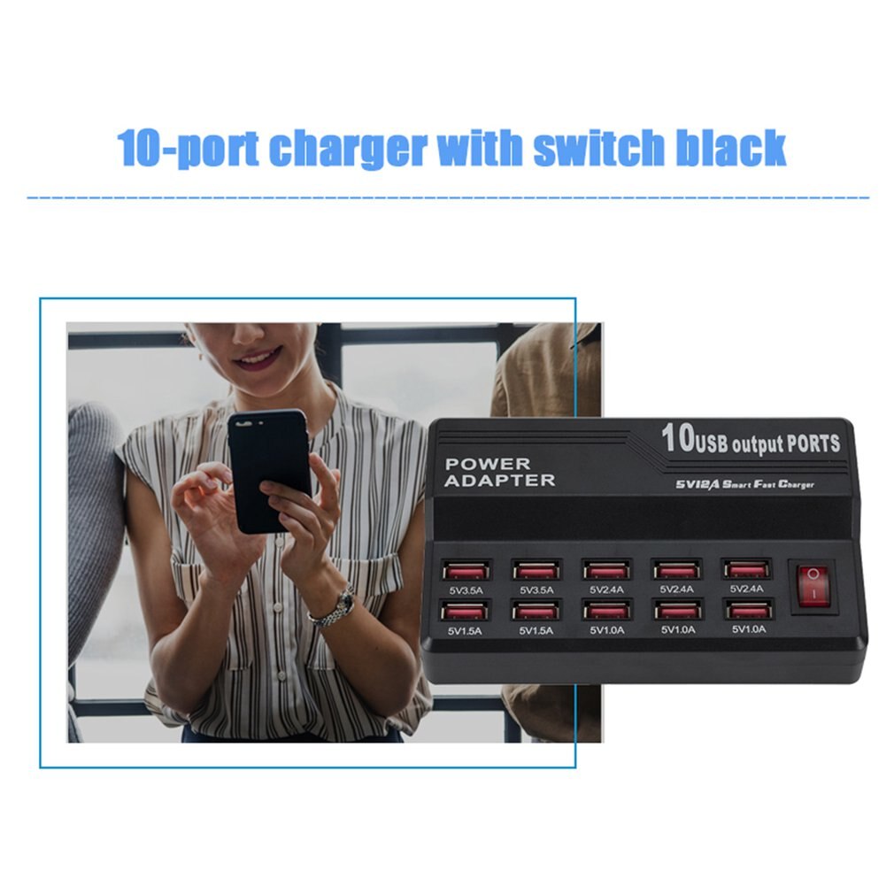 Multi havn lader 5v/12a 10/12 havn usb lader adapte intelligente ladestasjoner til smarttelefon tablett notisbok kamera