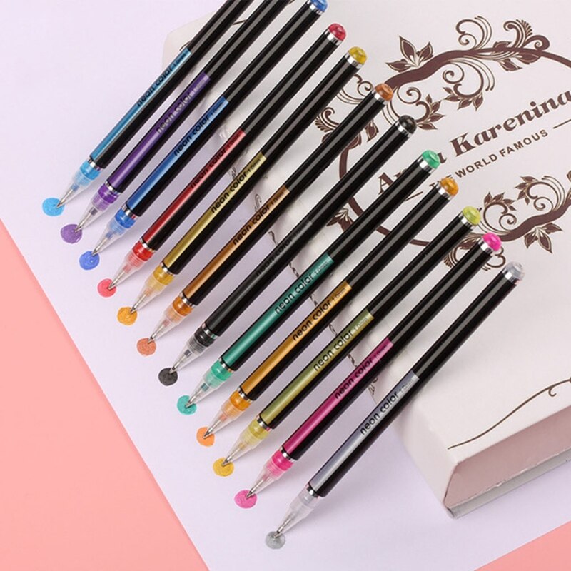 Ensemble de stylos Gel 12 couleurs, surligneur à paillettes, Pastel, pour colorier l&#39;école et le bureau