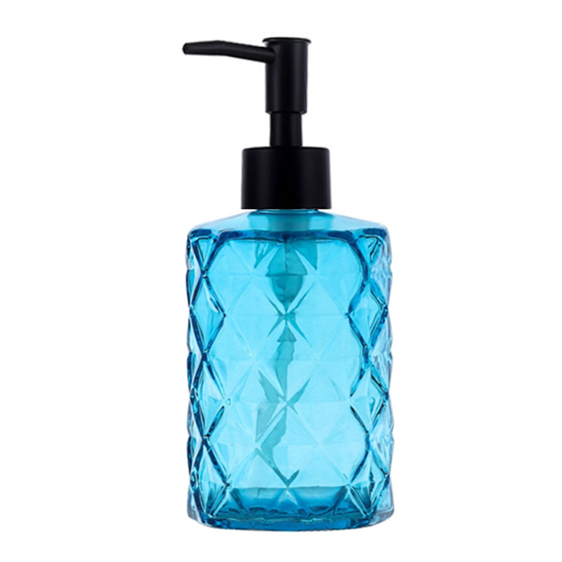 Black Glass Soap Dispenser Hand Sanitizer Bottle Bathroom Large Contain Liquid Storage Empty Bottles 330ML: Blue