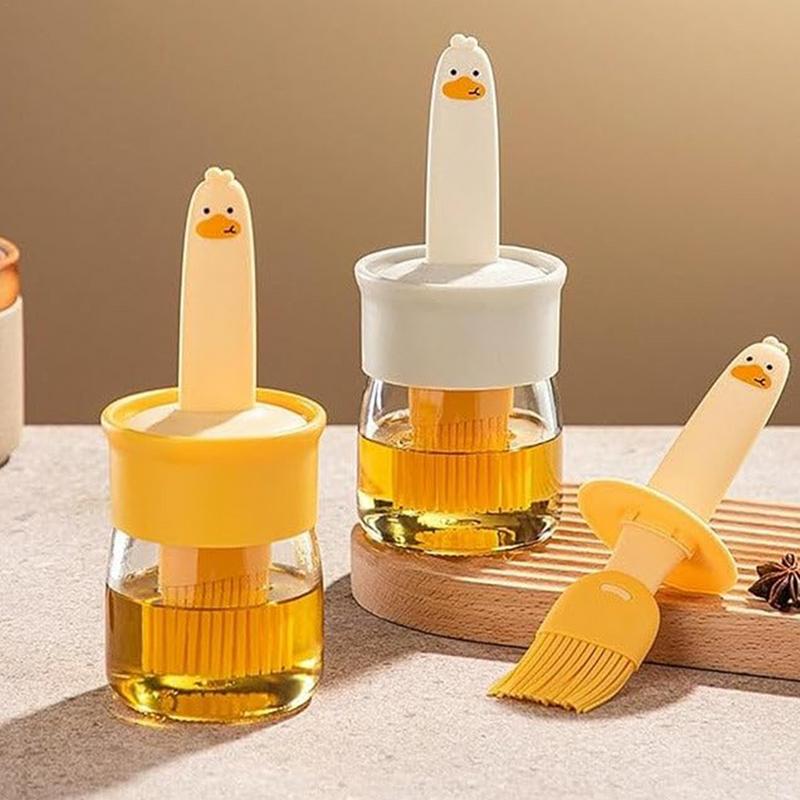 Botella de aceite de pato bonita para cocina, contenedor de aceite de silicona con cepillo, botella dispensadora de aceite, cepillo para hornear, utensilio de cocina