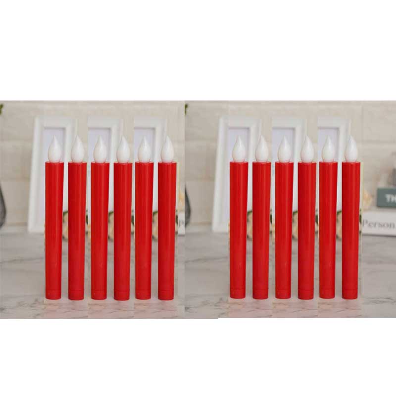 12 Pieces Beige/Yellow/Red Church LED Candles,Battery Operated Flameless Flickering Candle Light For Wedding: red no holder