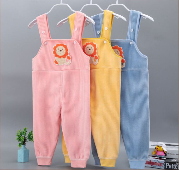 Crianças além de veludo macacão de malha outono inverno bebê bonito dos desenhos animados bib harem calças meninos meninas bolso malha macacões
