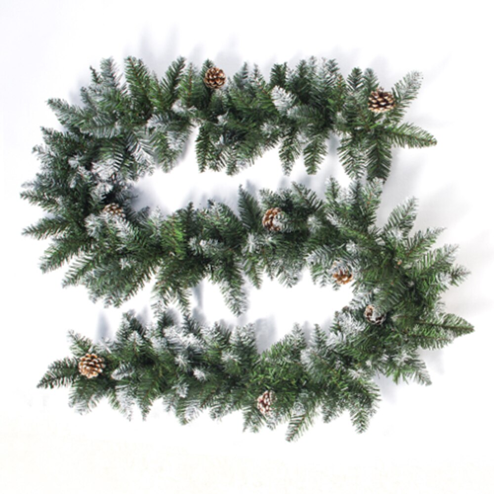 Christmas Rattan Green Artificial Xmas Tree Rattan Hanging Wreath Ornaments with Pine Cone DIY Decorative 2.7M
