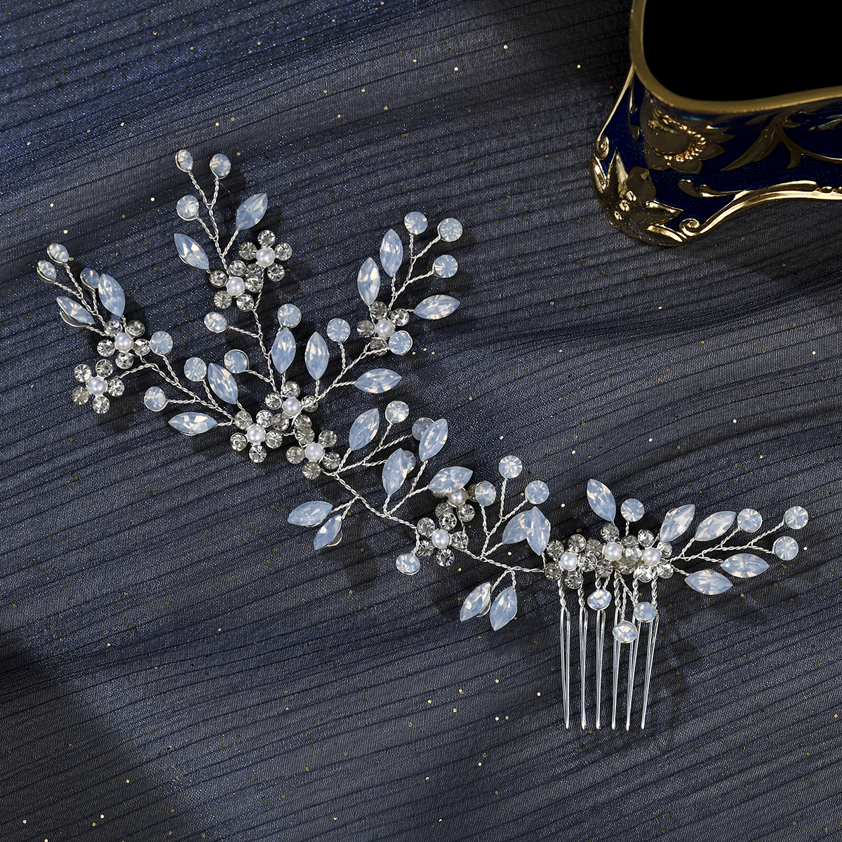 Peineta para el pelo de novia con perlas de cristal, tocado con diamantes de imitación, pinza para el pelo para novia, diademas, accesorios, joyería: Caqui oscuro
