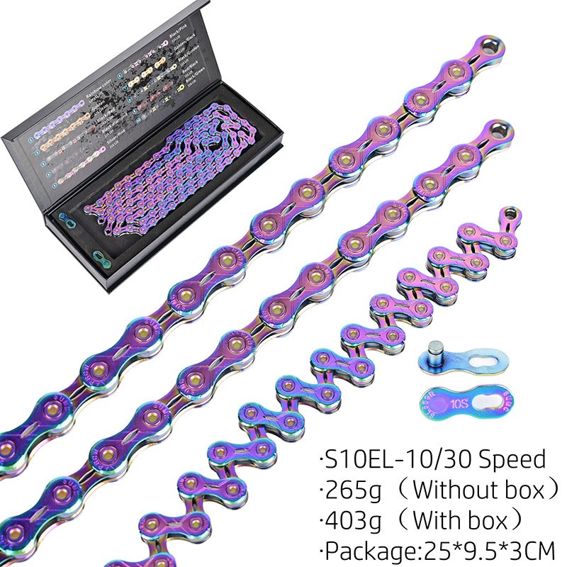 Bicycle Chain Rainbow Colorful Mountain MTB Road Bike Shifting Chain 9/10/11/12 Speed With Connector Master Links BC0581: S10EL