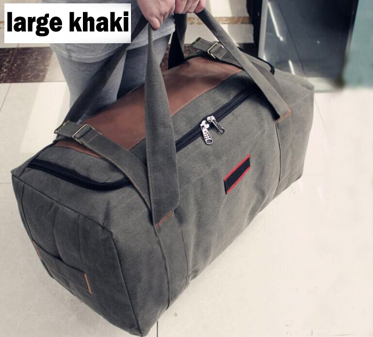 ANAWISHARE Mannen Reistassen Grote Capaciteit Vrouwen Bagage Travel Plunjezakken Canvas Big Travel Handtas Vouwen Reis Tas Waterdicht: khaki large