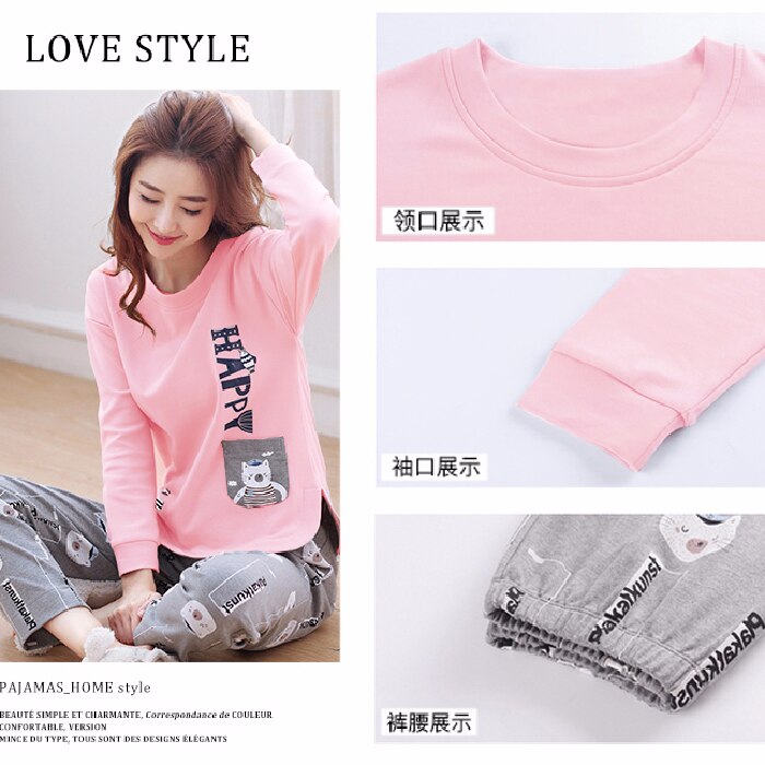 Spring And Autumn Cotton Pajamas For Women Long Sleeve Trousers 2 Pcs Pyjama Sets Good Pijama Casual Sleepwear