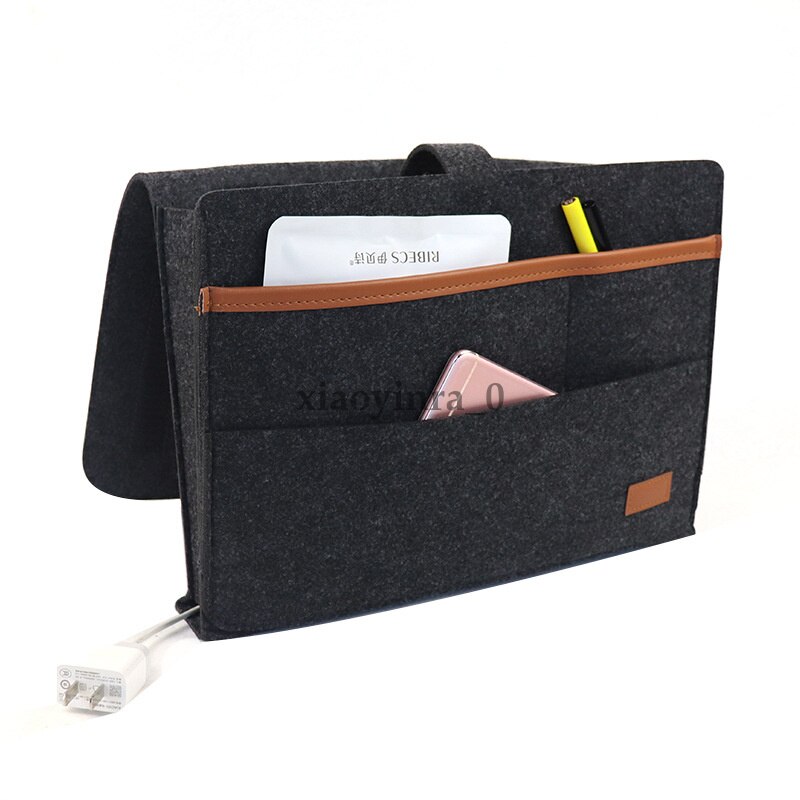 Felt Hanging Sofa Bedside Storage Bag Caddy Pocket Bedroom Phone Holder Book Organizer: Dark Gray