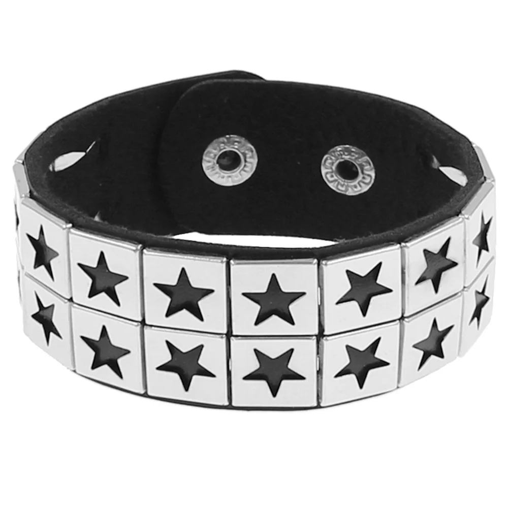 cuadrado redondo de cuero PU gótico esqueleto cráneo Punk remache estrella pulsera cadenas Retro brazalete pulsera joyería de navidad