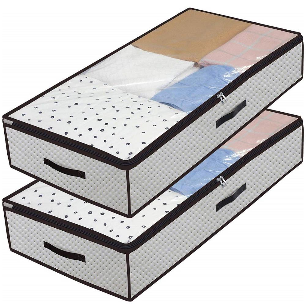 Opvouwbare Onder Bed Opbergzakken Grote Capaciteit Ademend Onderbed Opslag Bakken Dikke Kleding Opbergdozen Ritssluiting Organizer: 2PCS Light Grey