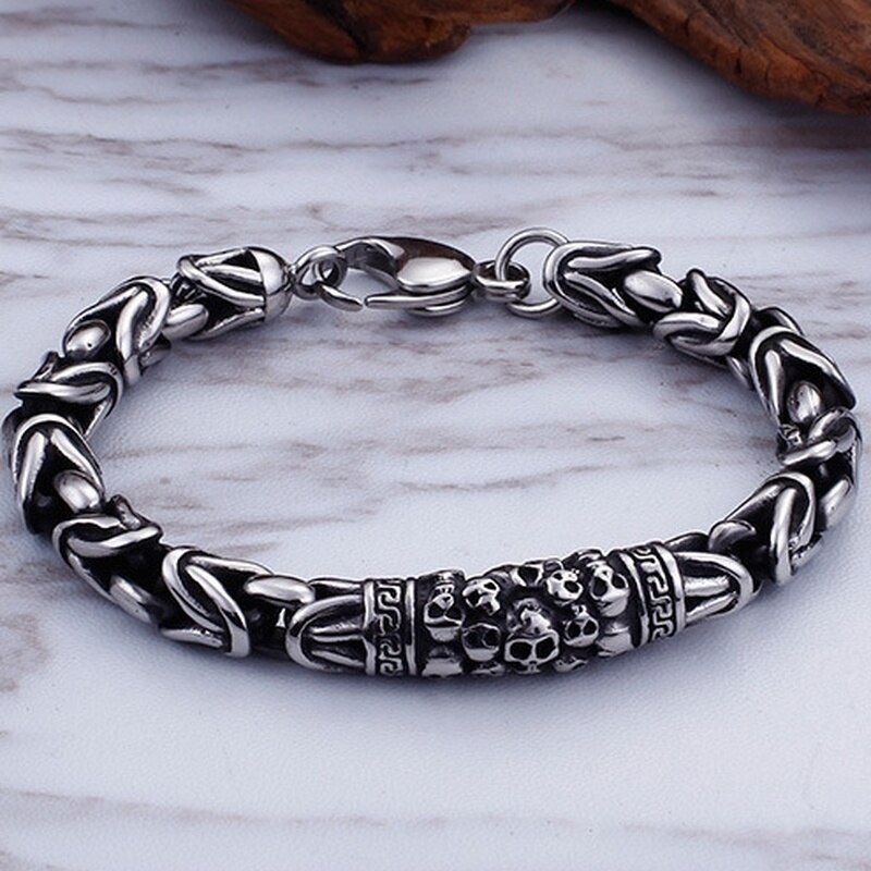 Men Skeleton Punk Bracelet Metal Braided Bracelet