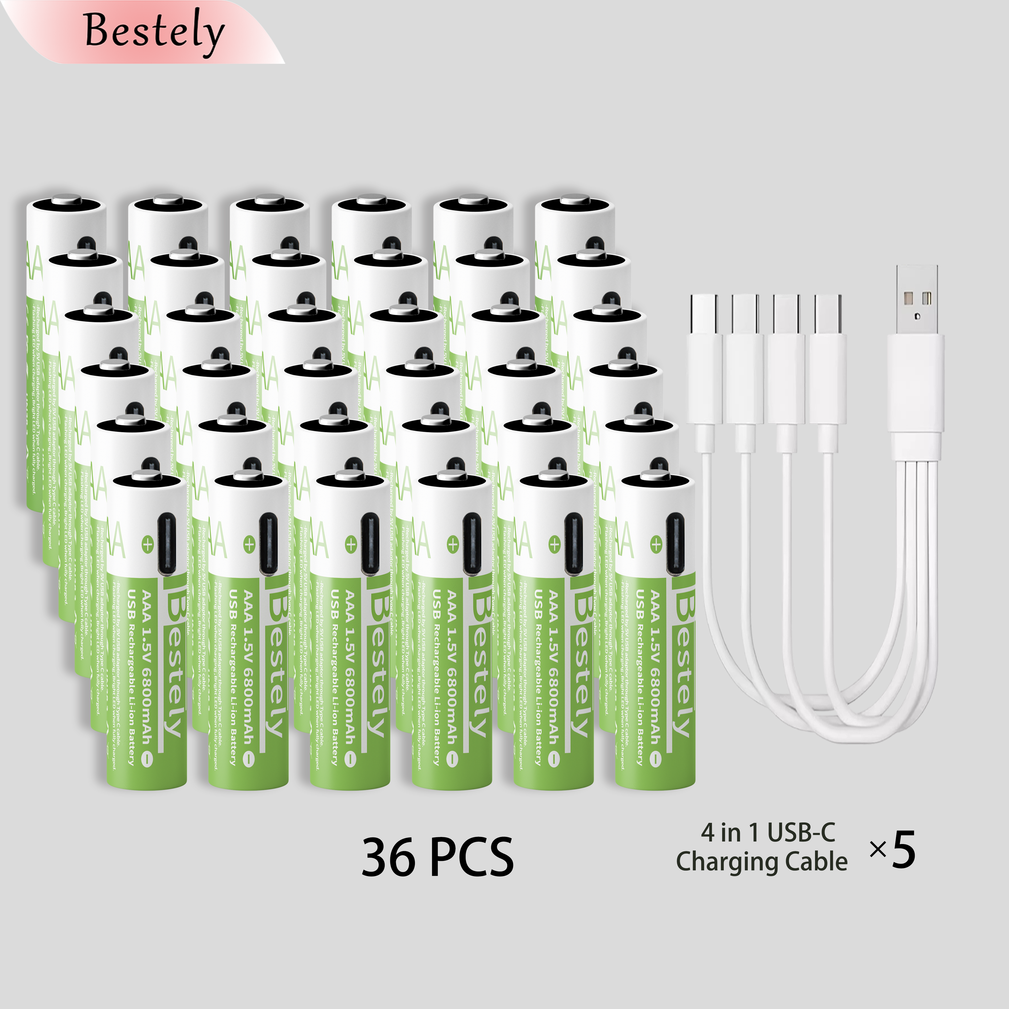 AAA 6800 mAh 1,5 V Lithium-Ionen-Batterien, wiederaufladbarer AAA-Lithium-Ionen-Akku mit hoher Kapazität, langlebig, mit USB-C-Schnellladekabel