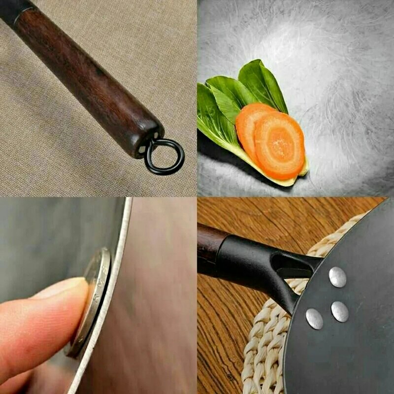 Chinese Traditional Iron Wok Handmade Large Wok&amp;Wooden Handle Non-stick Wok Gas Cooker Pan Kitchen Cookware Iron Pot
