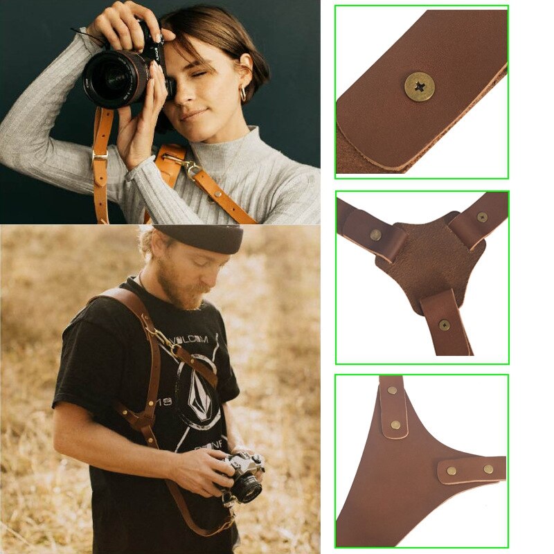 Harnais en cuir pour appareil photo, sangle à Double épaule, équipement de photographie pour appareil photo DSLR/SLR,