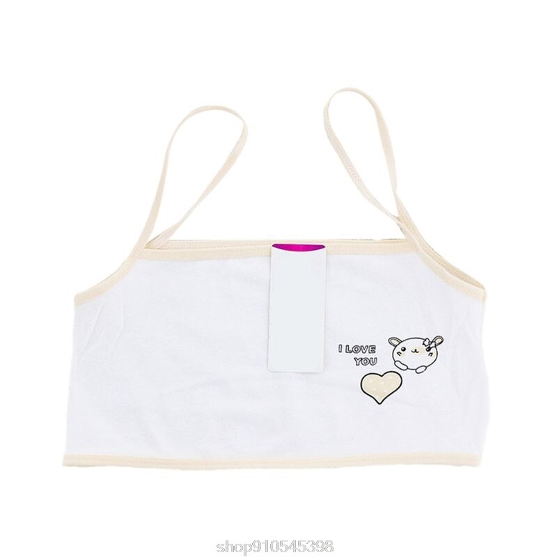 Young Girls Training Bra Bear Heart Printed Cotton Underwear Teenager Puberty Single Layer Bralette 6-14T N09 20: Nude