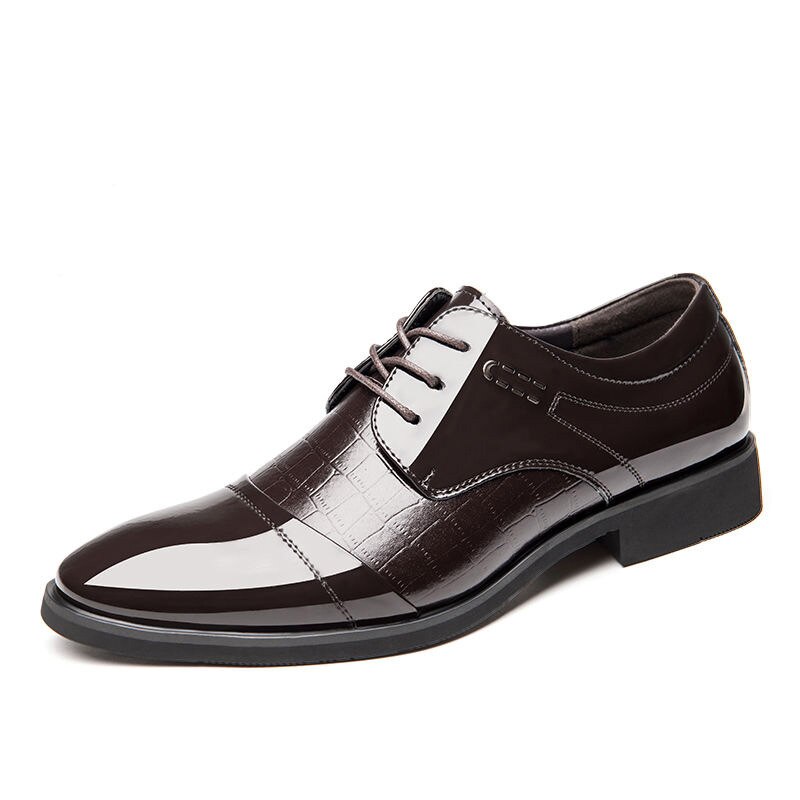 COSIDRAM Spring Men Formal Shoes Pointed Toe Wedding Business Shoes PU Leather Dress Shoes For Male BRM-947: Brown / 6.5