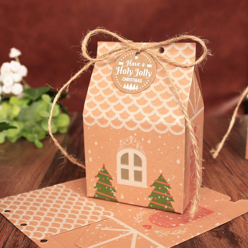 Kraft Papier Boîte Joyeux Noël Maison Forme Rétro Boîte De Stockage De Papier De Noël Décoration De Fête Accessoires De Bureau 5 ensembles