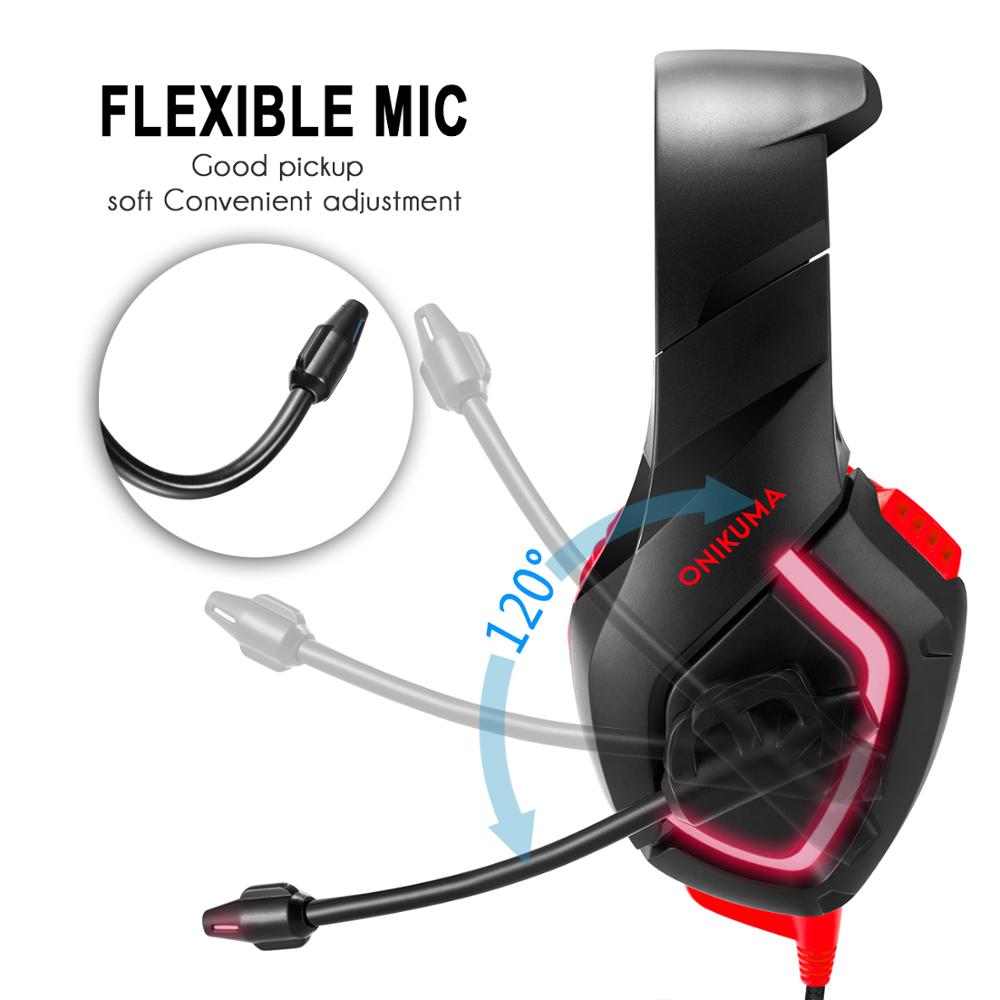 Onikuma K1 Gaming Headsets with Microphone LED Light Deep Bass Headphones Casque for PS4 Laptop PC Gamer