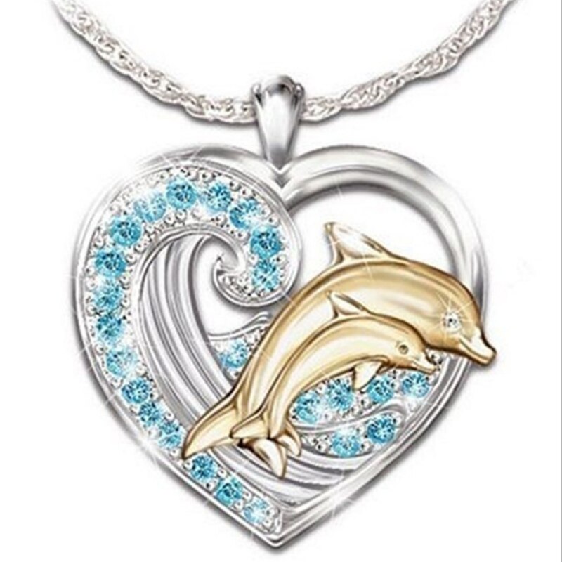 Joyería Popular del del Día de San Valentín de las mujeres de boda amor delfín Set anillo collar lindo al por mayor