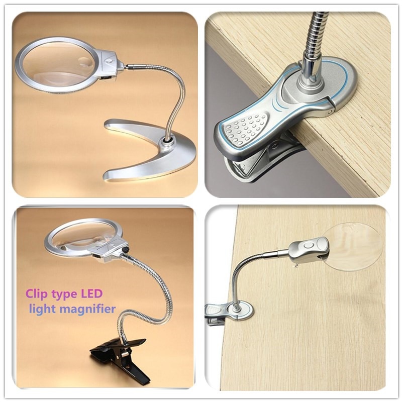 lighted magnifier clip-on desktop LED desk lamp reading diamond painting tool jewelry magnifying glass metal hose magnifying