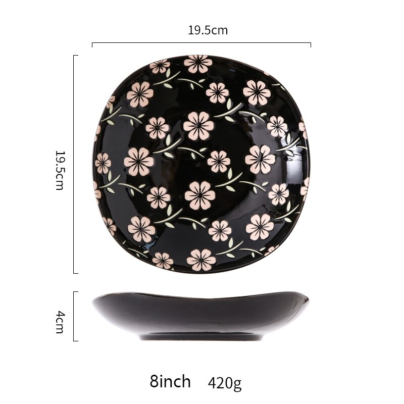 Os chine ustensiles de cuisine porcelaine carré assiette creuse assiette boulette nordique sous-glaçure ménage ustensiles de cuisine porcelaine: Black  A