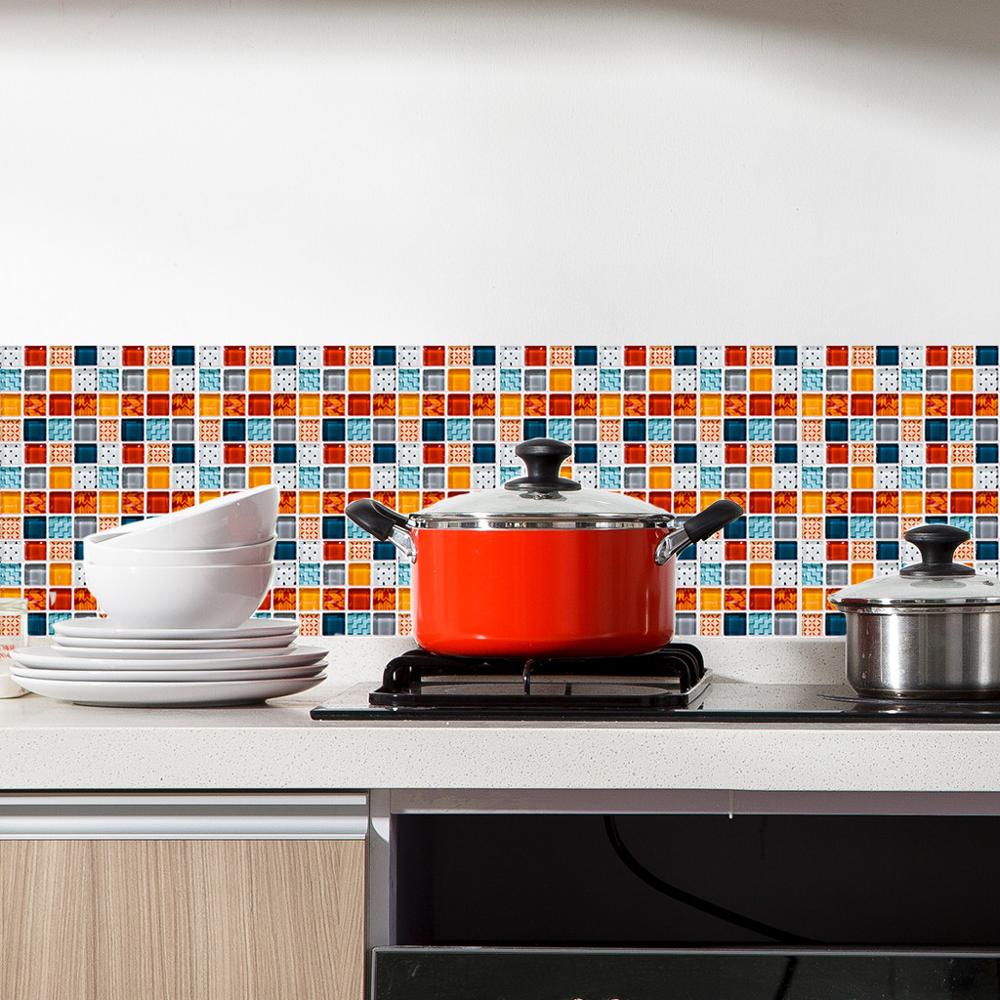 6pcs Tile Mosaics tile stickers Kitchen Bathroom Personality Anti-Tile Stickers наклейки на плитку kitchen countertops #FS23: Multicolor C