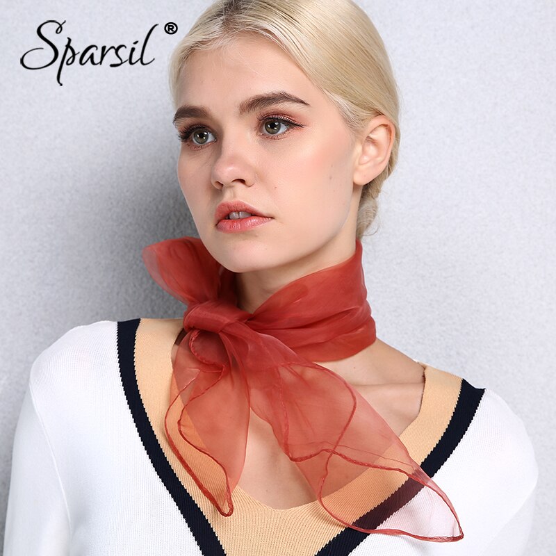 Sparsil Vrouwen Zomer Lente Transparante Vierkante Sjaal Effen Kleur Hoofd Dragen Dunne Chiffon Sjaals Mode Organza Wraps70cm * 70Cm