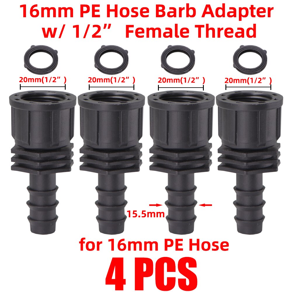 4PCS 1/2" 3/4" Male Female Thread Connector to 16/20/25mm Barb Adapter PE Tubing Joints Garden Drip Irrigation Coupling Fittings: A-4PCS