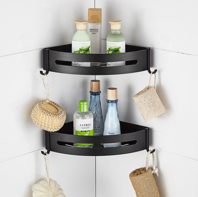 Tilaa alumiinimusta kylpyhuoneen hyllyt seinäasennus nurkkaan suihkuteline shampoo säilytysteline kylpyhuonetarvikkeet