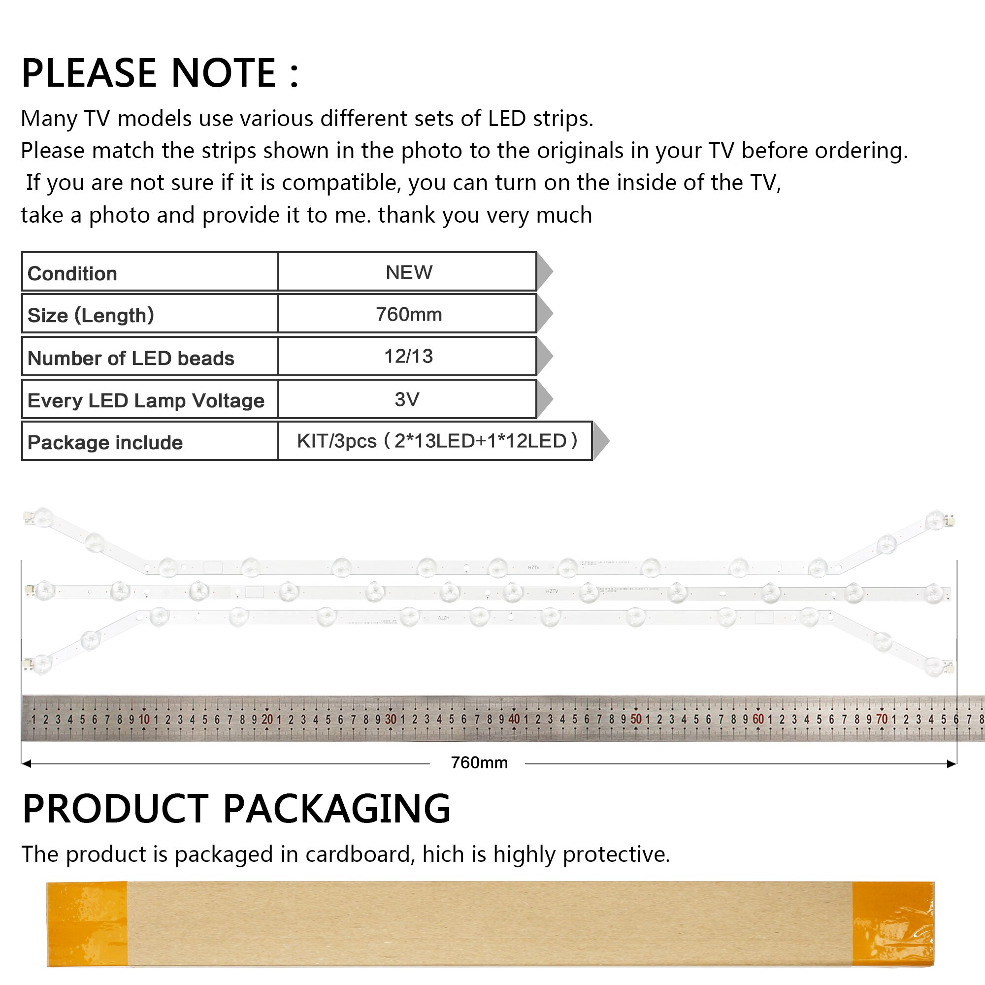 Kit )3 st 12/13 led 76cm led strip för samsung tv  un40 h 5203af 2013 svs 40 lm41-00001v lm41-00001w d3ge-400 sma -r2 d3ge-400 smb -r2