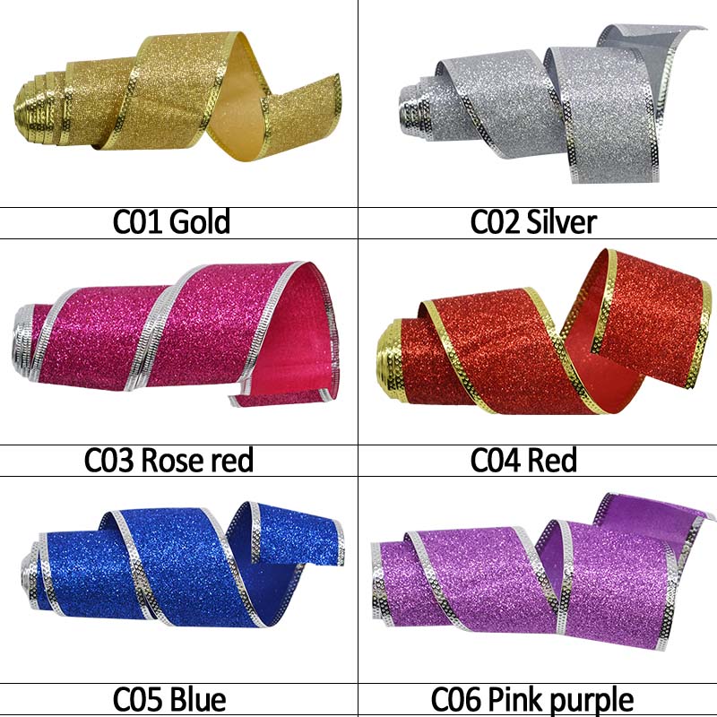 2m/ rullaa 5cm joulunauhaa kulta hopea punainen kuitukangas glitter wrap nauha tee itse joulukuusen nauha rusetin koristeet