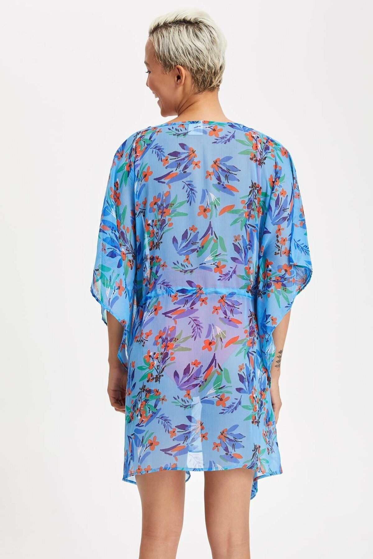 DeFacto V-Neck Chiffon Dress - Printed Ruffle Summer Dress for Women