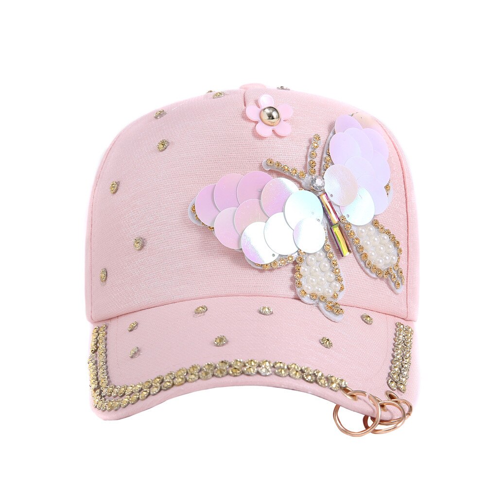 Women Cool Baseball Cap Hip Hop Adjustable Curve Cap With Ring White Black Butterfly Printing Sun Shading Hat