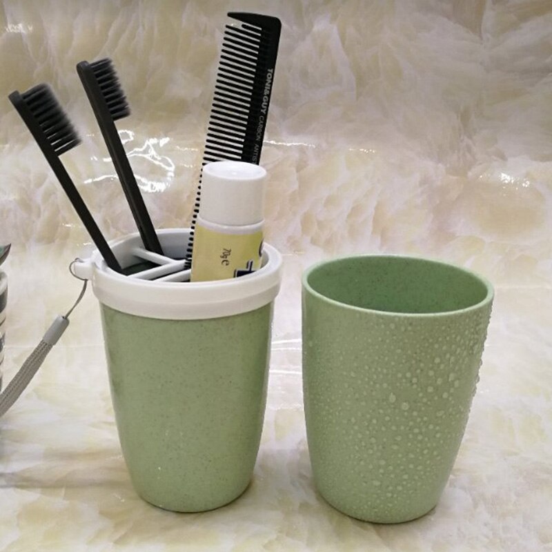 Ronde / vierkante tarwestro plastic reisbeker tandenborstel tandpasta bewaarbeker draagbare tandenborstel mondbeker: Ovaal groen