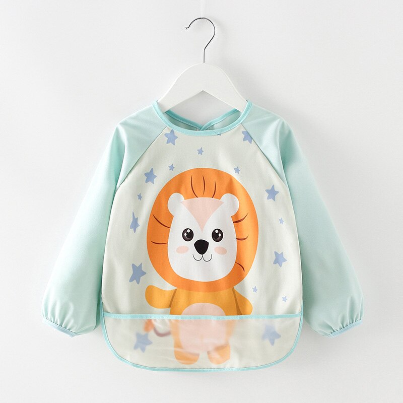 Cartoon Baby Bibs Waterproof Infant Toddler Feeding Stuff Long Sleeve Apron Kids Baby Girl Boy Bibs Burp Cloth Babador Baberos: blue lion