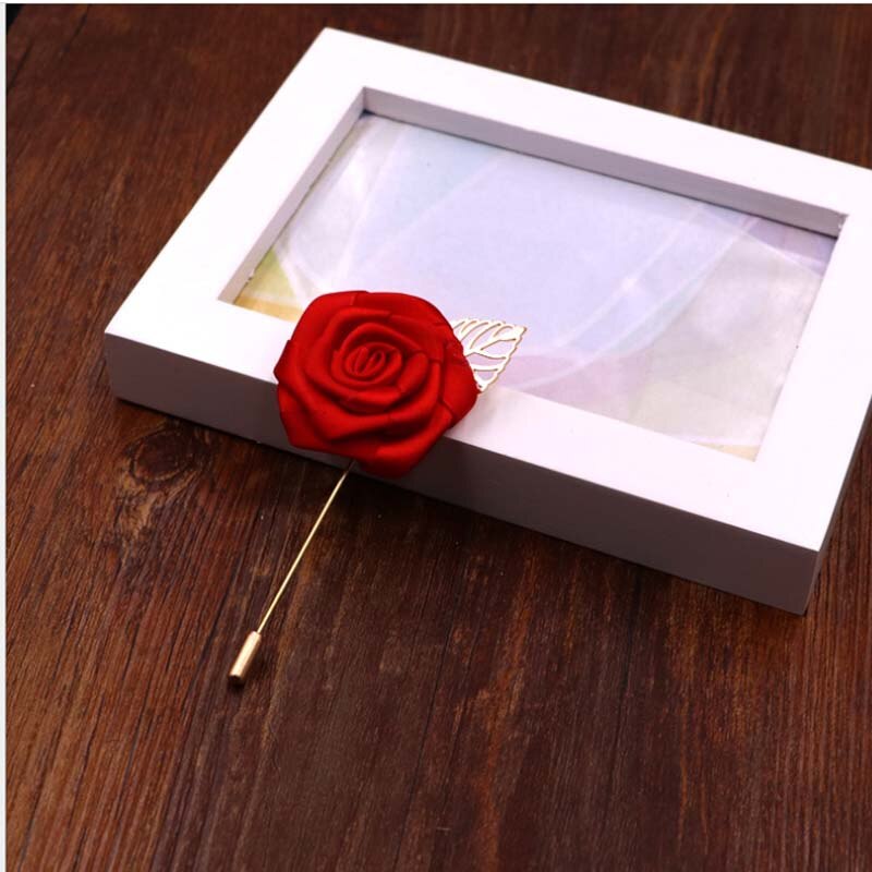 New1Pcs Best Man Groom Boutonniere Silk Satin Rose Flower men buttonhole Wedding Party Prom Man Suit Corsage Pin Brooch