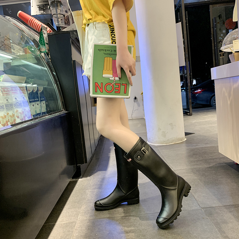 Winter engeland hoge buis effen kleur waterdichte regenlaarzen dames rubberen schoenen regenlaarzen lente en herfst