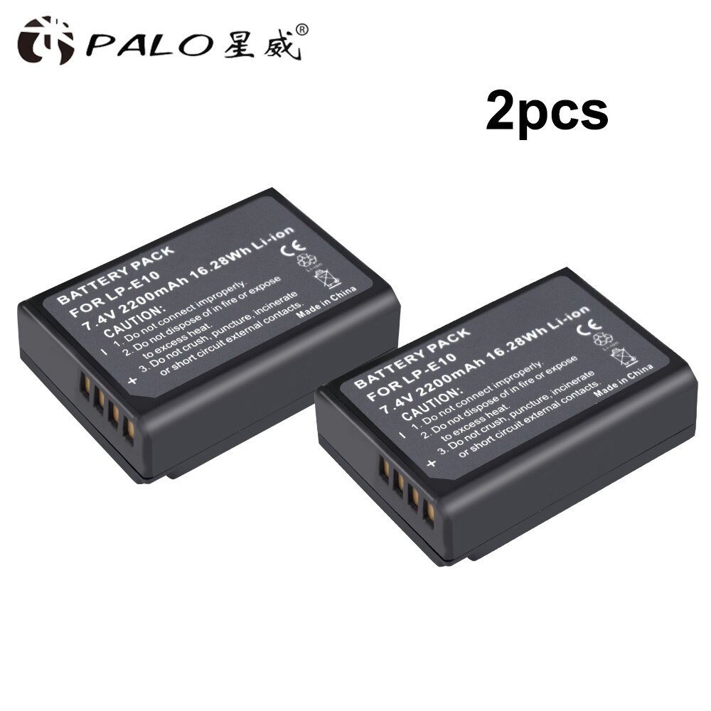 PALO 1pc 2200mAh LP-E10 LP E10 LPE10 batería para cámara Digital para Canon 1100D 1200D 1300D rebelde T3 T5 beso X50 X70 batería: 2PC battery