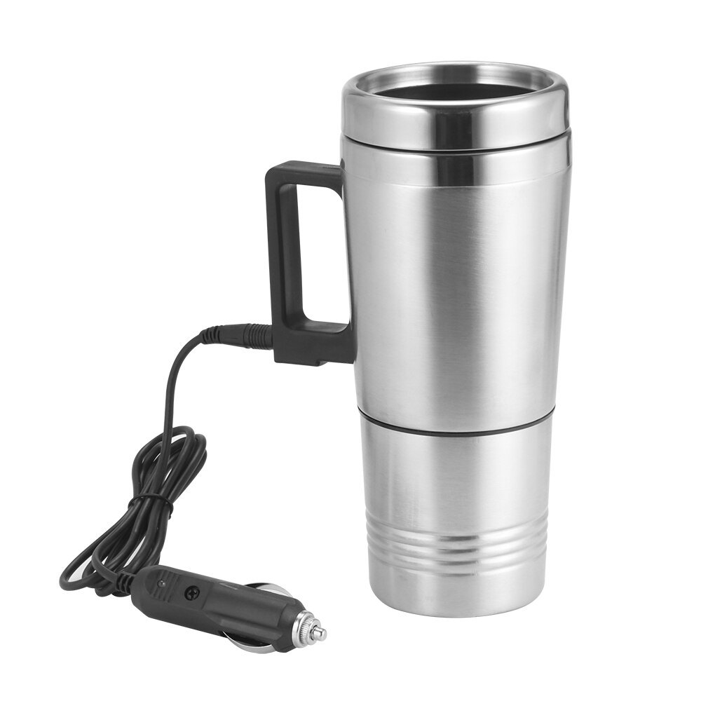 ALOMN 450ML Stainless Steel Cup Kettle Travel Coffee Mug Portable Electric Car Water Keep Warmer Kettle + Cigar Lighter Cable