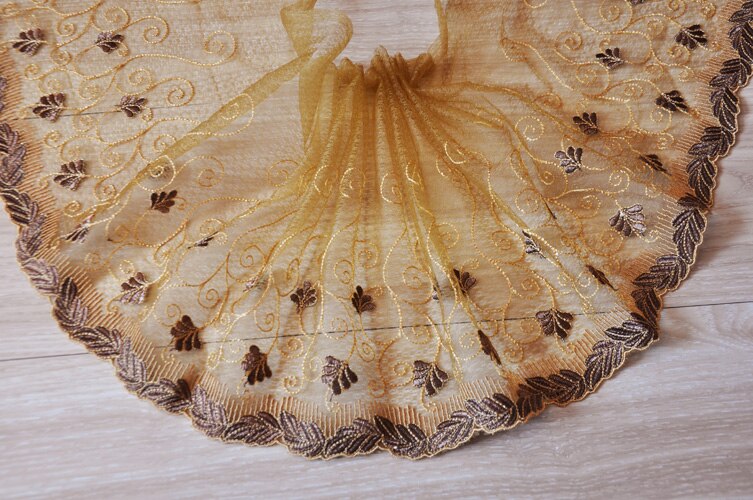 Borde de encaje 5 metros amarillo malla de gasa tul bordado tela cinta ropa vestido Material costura 17cm-26cm de ancho S5C224