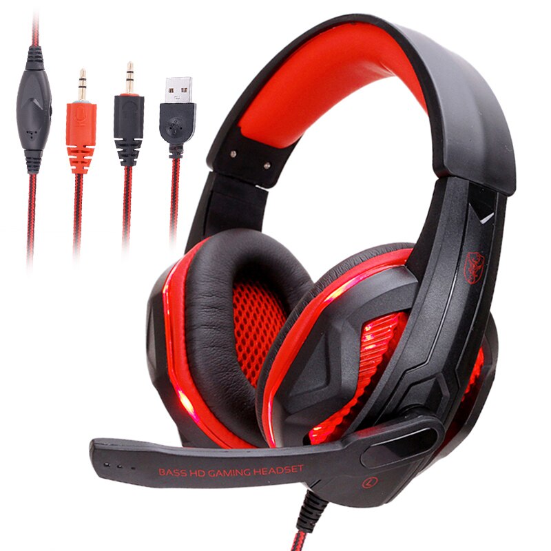 Professionele Gaming Headset Led Light Met Microfoon Bass Hd Stereo Computer Headset Para Juegos Voor Pc PS4 Xbox Telefoon: RedLED